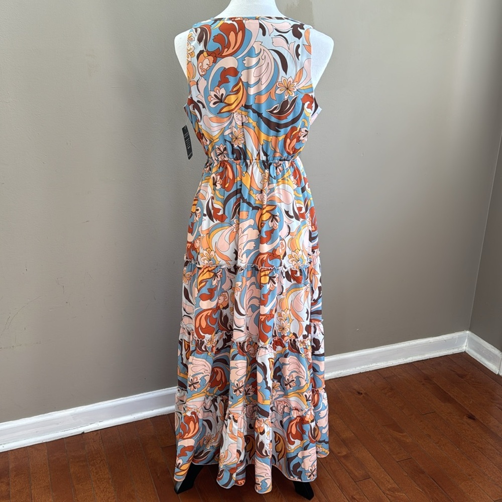 Boston Proper‎ Printed Tiered Midi Multi Color V-Neck Sleeveless Dress Size S - Picture 10 of 12